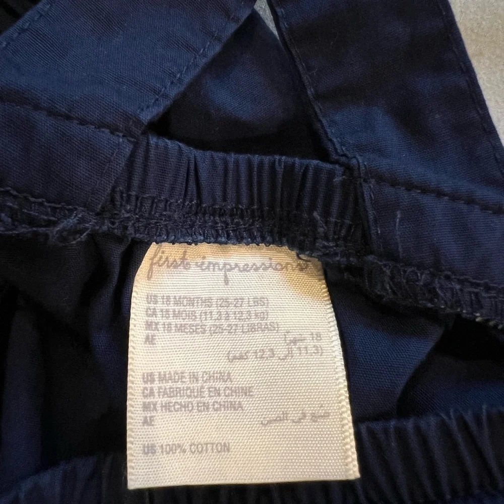 First Impressions 18m Navy bathing suit onesie with bow appliqué, snap bottom